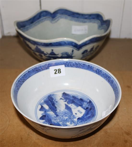 2 x Chinese blue and white bowls